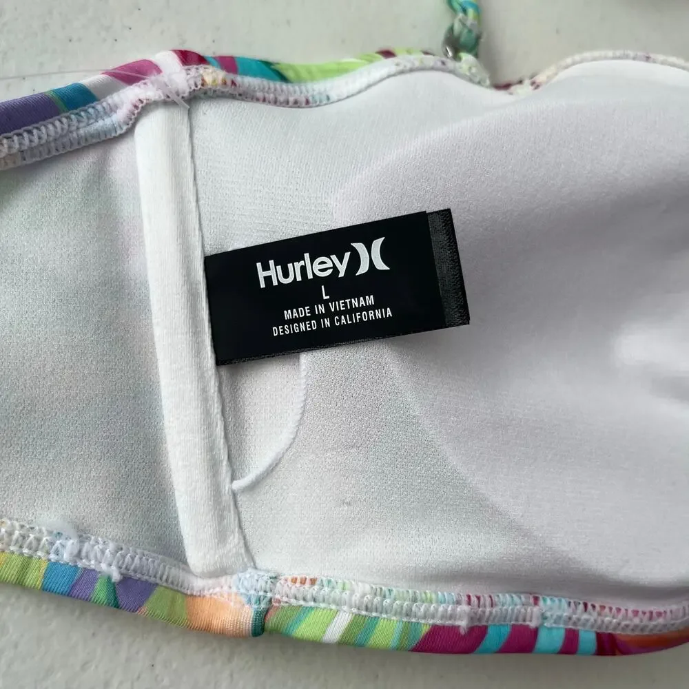 Hurley 2-Piece Bikini Set Women's Large Colorful Tropical Hawaiian Swimwear NEW
